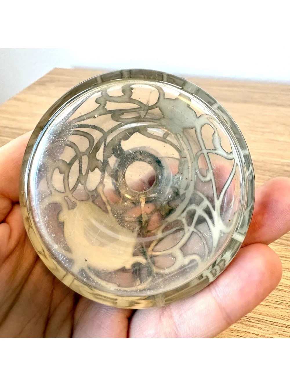 Antique 999 Fine Silver Overlay Perfume Bottle Decanter Glass Stopper